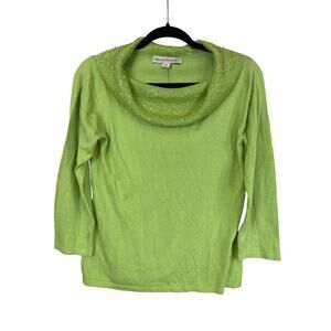 NWT David Brooks Green Silk Cashmere Blend Sparkly Beaded Cowl Neck Top Size M
